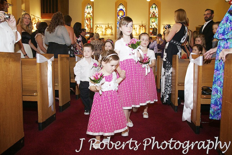 Flower girls and page boy coming down the aisle - wedding photography sydney